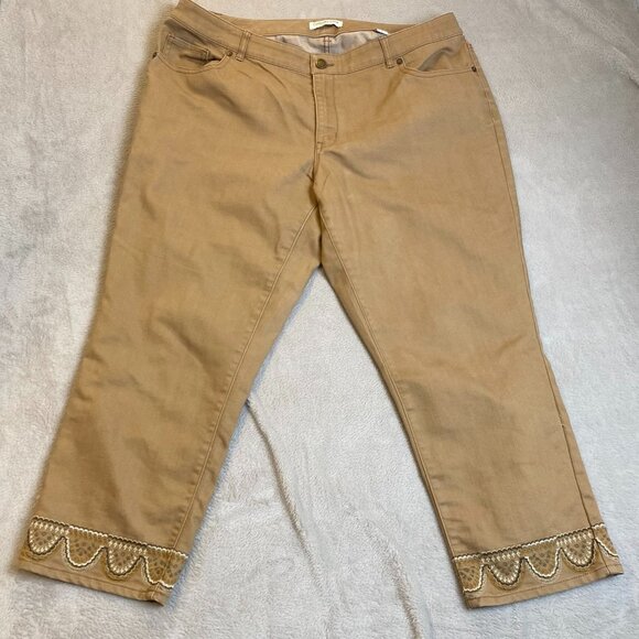 Coldwater Creek Womens Embroidered Pants 16 Natural Fit Tan Cropped Casual Y2K - Picture 13 of 13